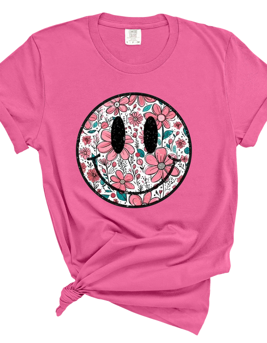 Floral Smiley Face Comfort Colors Tee